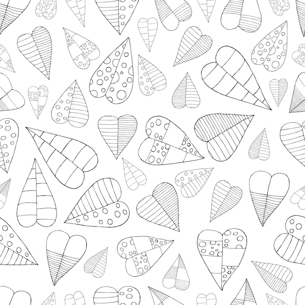 Cute seamless pattern of hearts Vector illustration drawn by hand