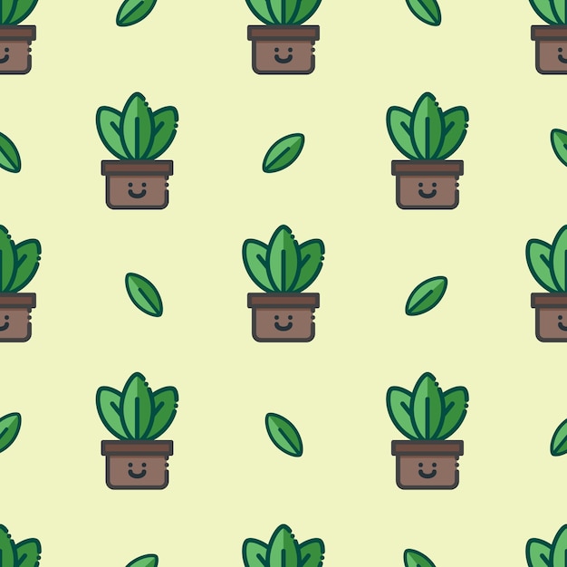 cute seamless pattern leaves with pot