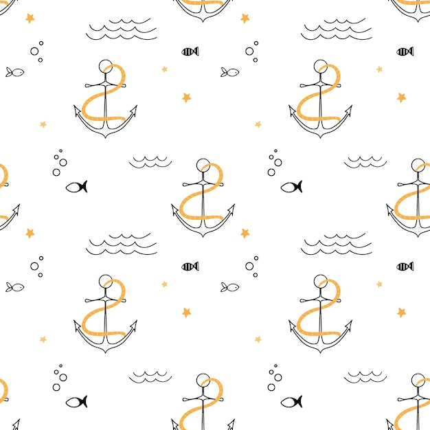 Cute seamless pattern nautical theme Ocean and sea life background for children