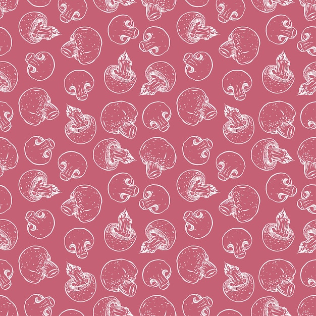 Cute seamless pattern of sketch different champignons. hand-drawn illustration