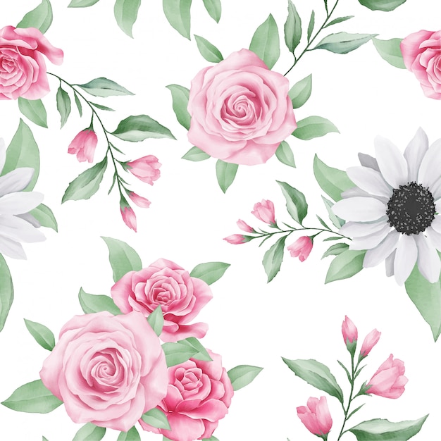 Cute seamless pattern of watercolor floral