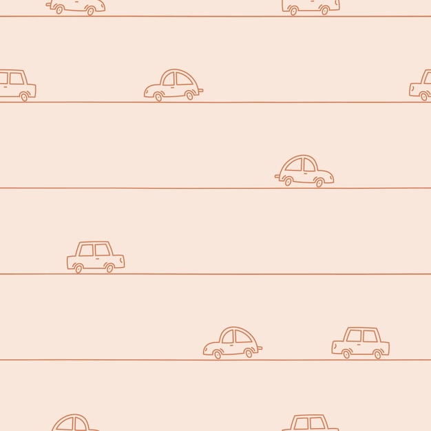 Cute seamless pattern with brown doodle cars and stripes