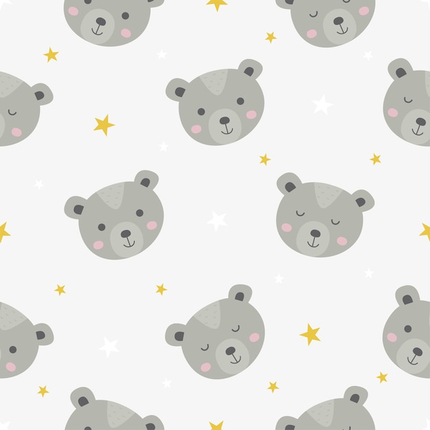 cute seamless pattern with cartoon baby teddy bears