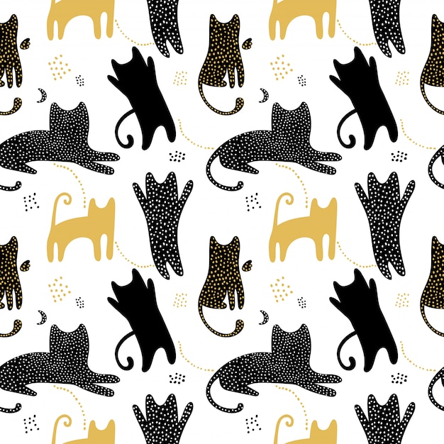 Cute seamless pattern with cats shadows.