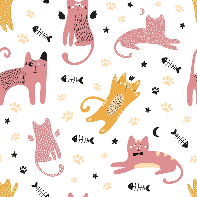 Cute seamless pattern with cats.