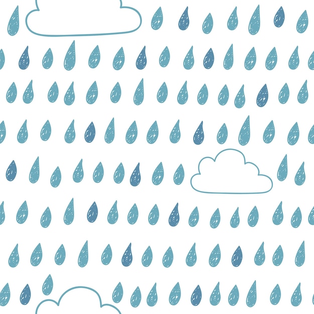 Cute seamless pattern with clouds and raindrops