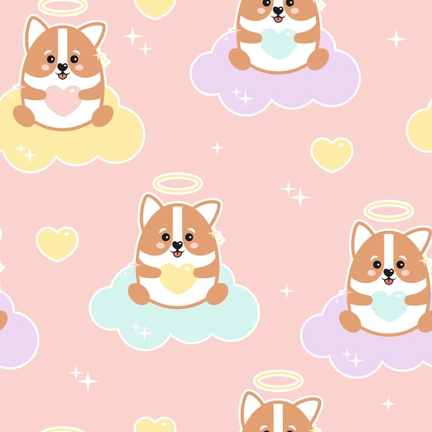 Cute seamless pattern with corgi