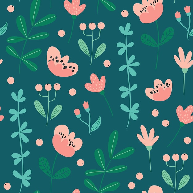 Cute seamless pattern with flowers and leaves Perfect for wrapping paper fabric texture wallpaper