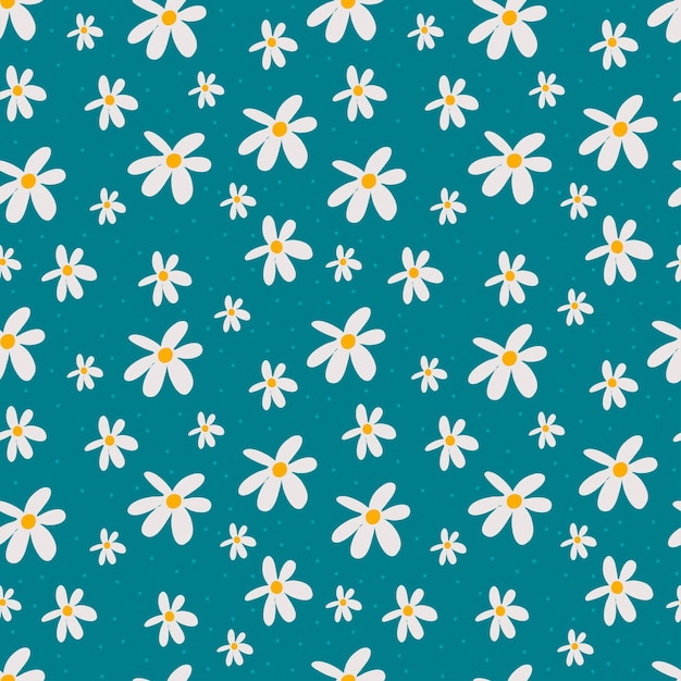 Cute seamless pattern with flowers and round spots Funny floral print floral background with small white scattered flowers and dots Simple girly print for design and fashion prints