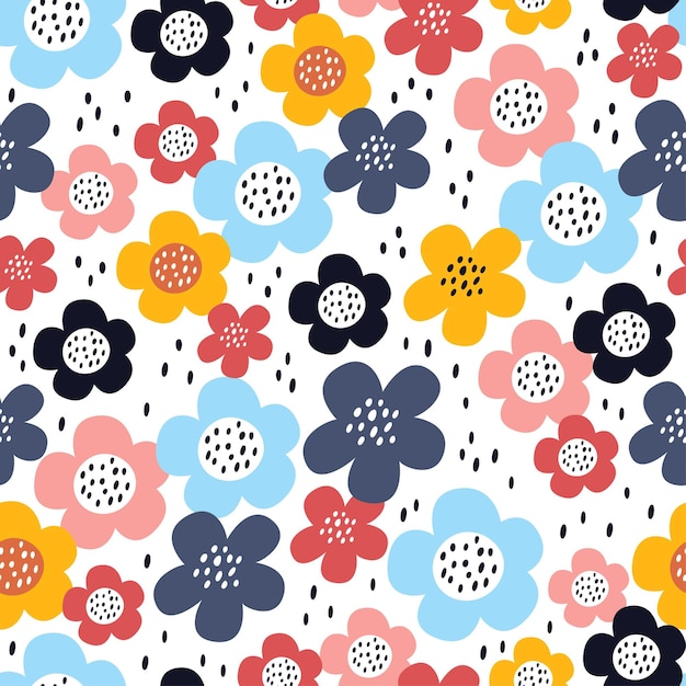 Cute seamless pattern with flowers in Scandinavian style. 