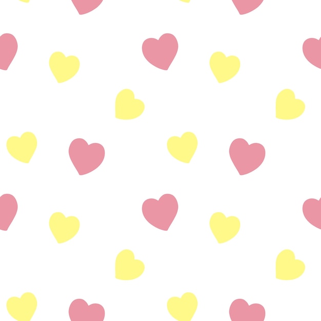 Cute seamless pattern with pink and yellow hearts on white background