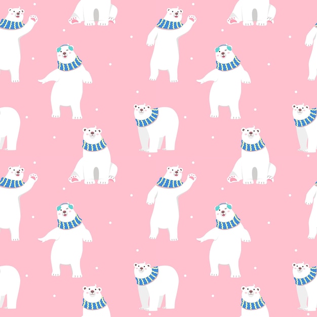 Cute seamless pattern with polar bears Pink background_Perfect for baby prints wrapping paper