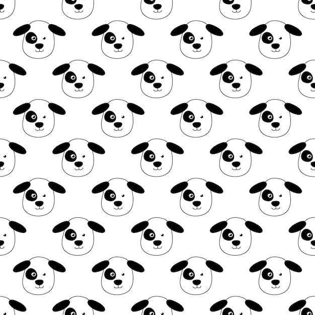 Cute seamless pattern with puppies in doodle style Hand drawn Black and white vector dogs background for fabric posters kids