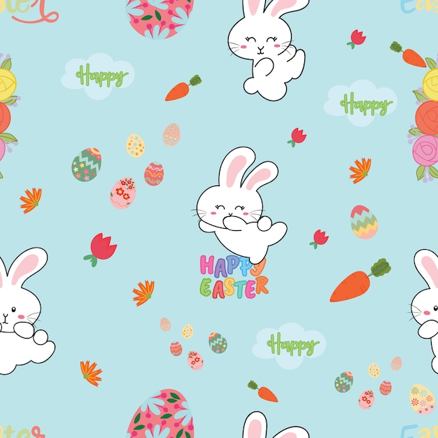 Cute seamless pattern with rabbits and Easter eggs