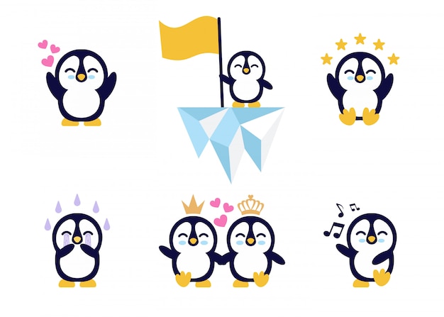 Cute set baby penguin character.