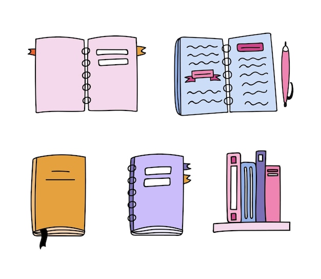 Cute set of clipart of notebooks and planners for studying and scheduling