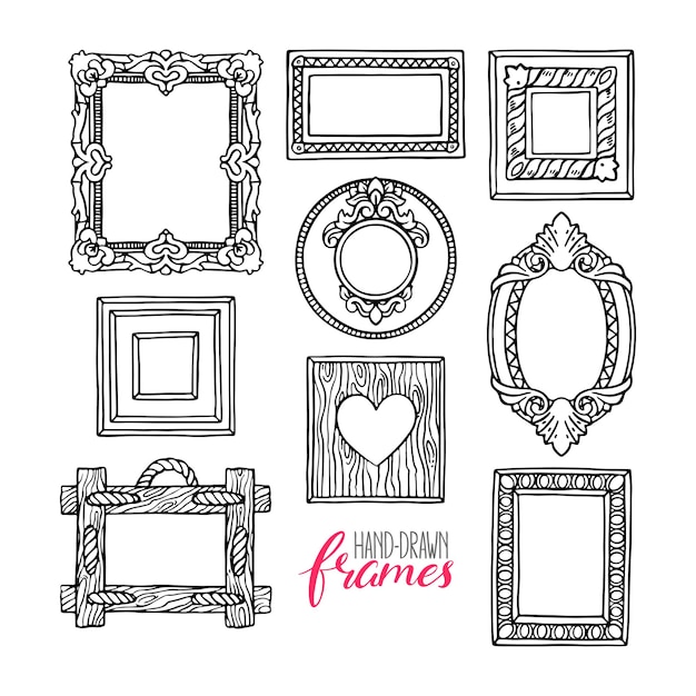 Cute set of a different pictures frames. hand-drawn illustration