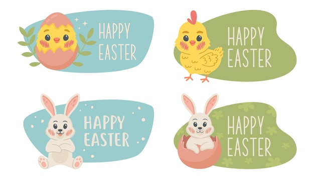 Cute set of Easter stickers cards