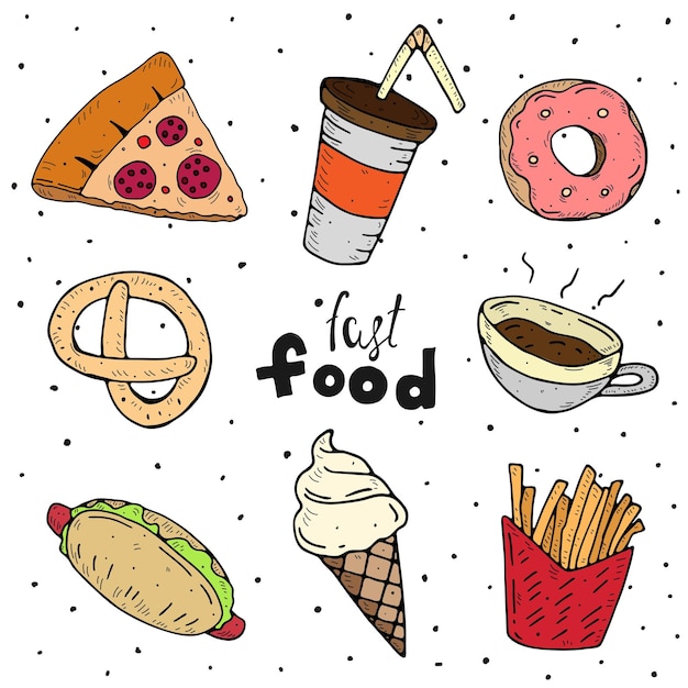 cute set of fast food. vector cartoon illustration