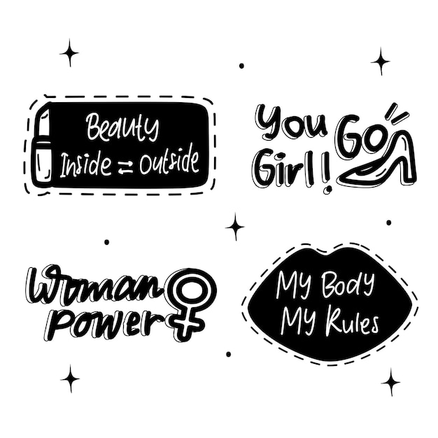 Vector cute set of hand drawn black and white women's day sticker collections