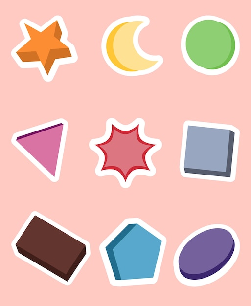 Cute set icons shapes geometry shapes stickers collection