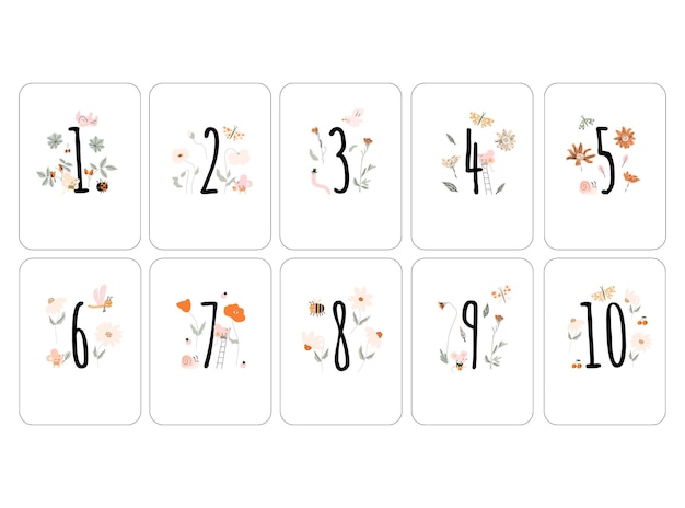 Vector cute set of monthly milestone cards baby postcards with numbers and flowers for a newborn girl pri