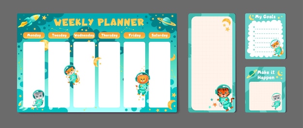 Cute set of printable weekly or daily planner note paper design school timetable organizer template