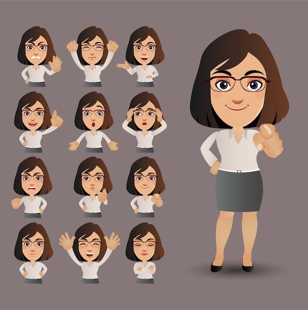 Cute Set - Set of business people with different emotion