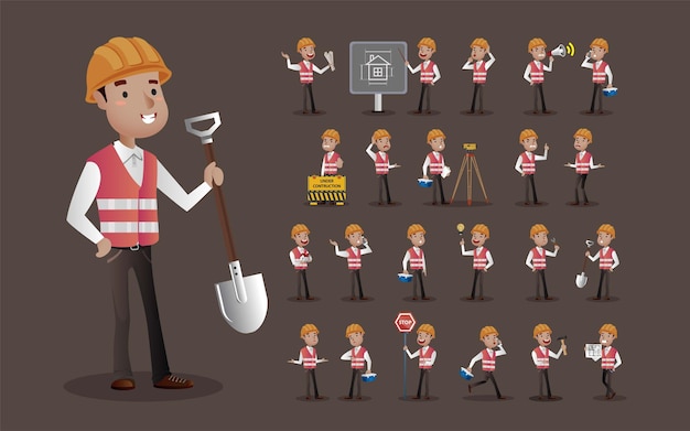 Cute Set  Set of worker with different emotion