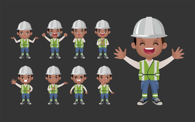 Cute Set  Set of worker with different emotion