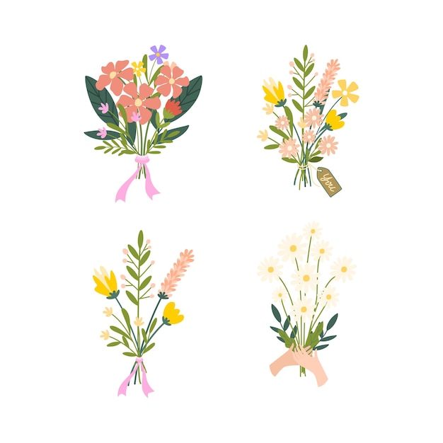 Vector cute set variation bouquet flower decoration illustration flat