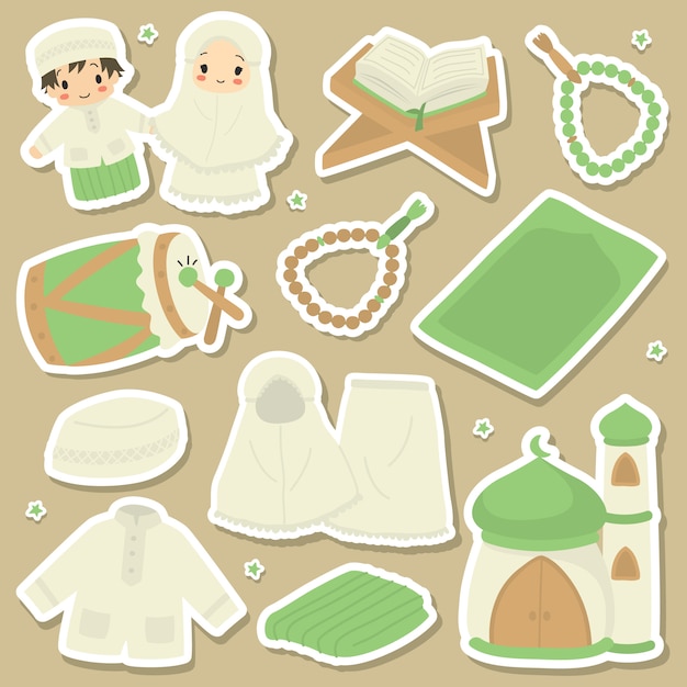 Cute shalat or Islamic prayer equipment  set.