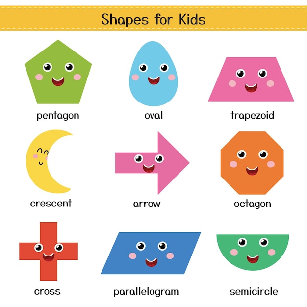 Cute shapes characters for kids collection Learning basic geometric shapes set for preschool