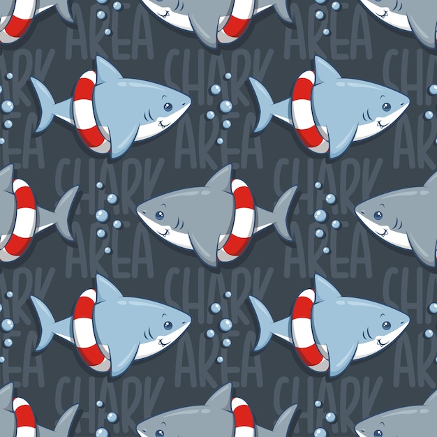 Cute Shark Area Seamless Pattern Cartoon Illustration