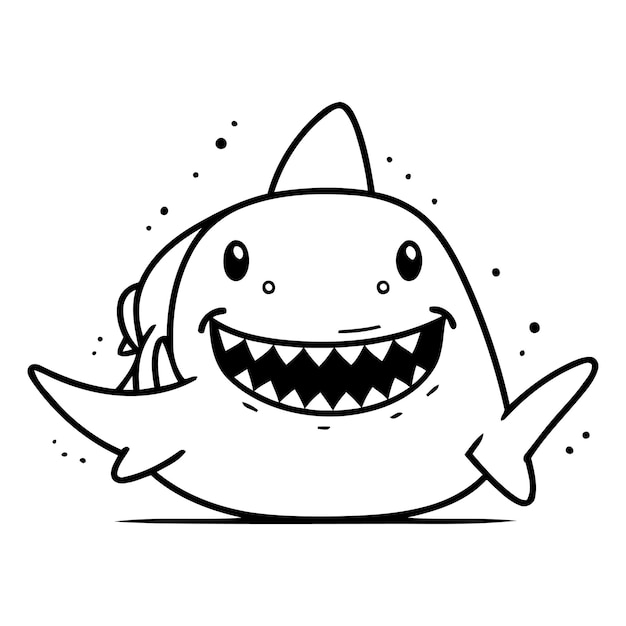 cute shark cartoon isolated icon vector illustration graphic design in black and white