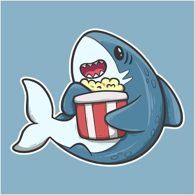 cute shark funny cartoon icon illustration