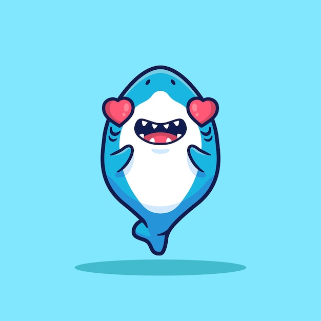 Cute shark mascot in love cartoon vector illustration