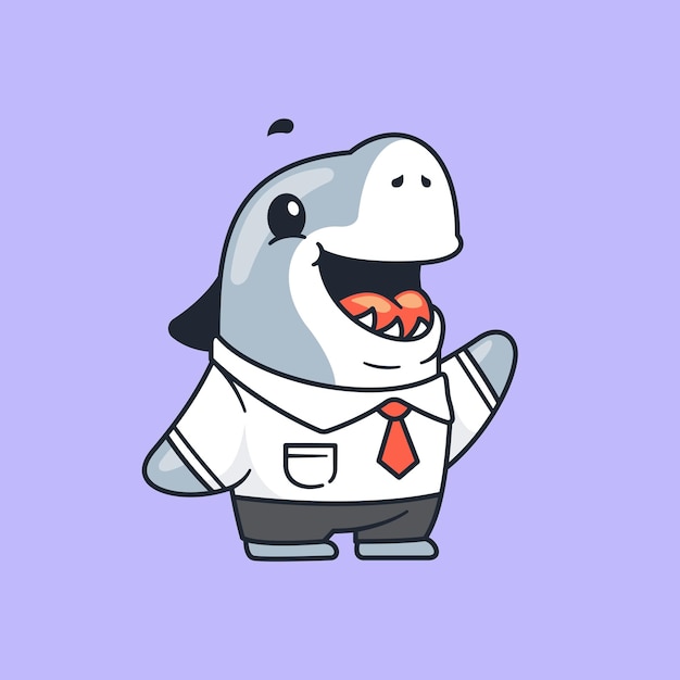 Cute Shark Working Waving Hand Vector Illustration