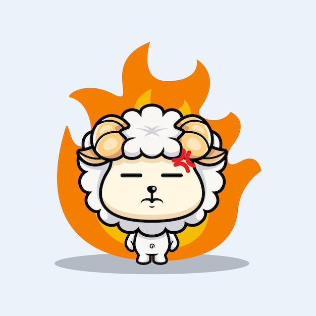 Cute sheep angry cartoon icon character chibi animal mascot illustration vector