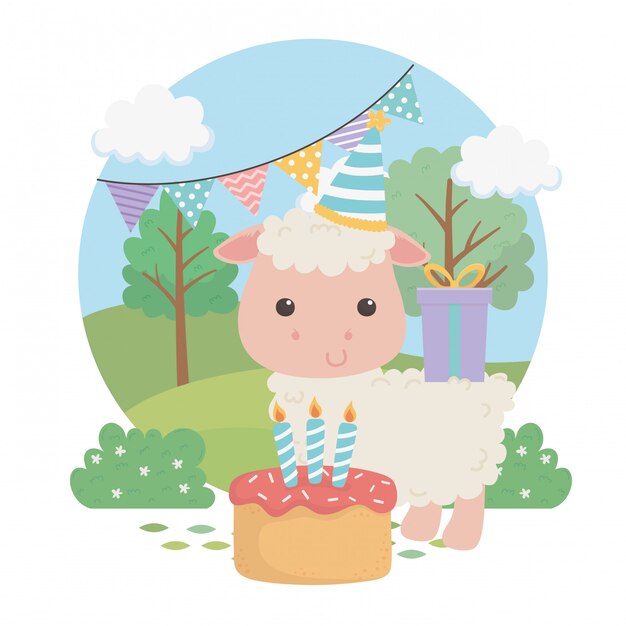 Cute sheep animal farm in birthday party scene