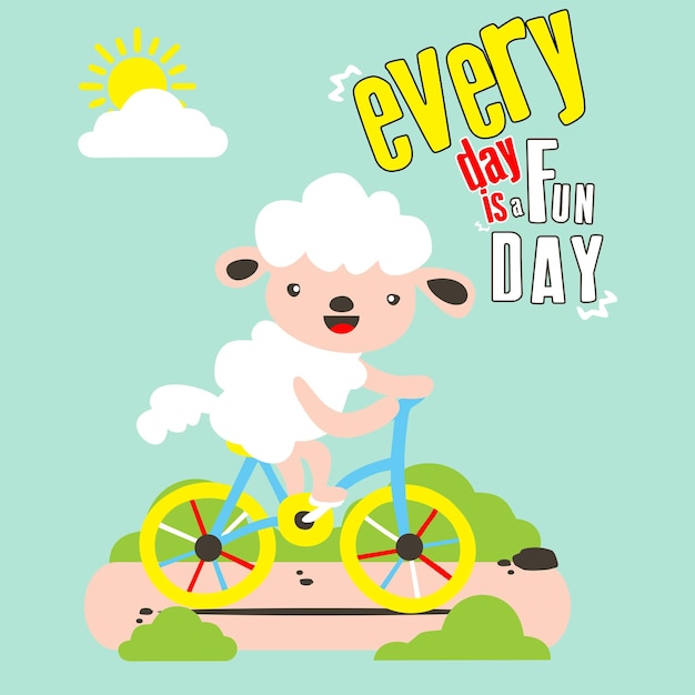 Cute sheep on the bike best for tshirt mascotsticker and etc