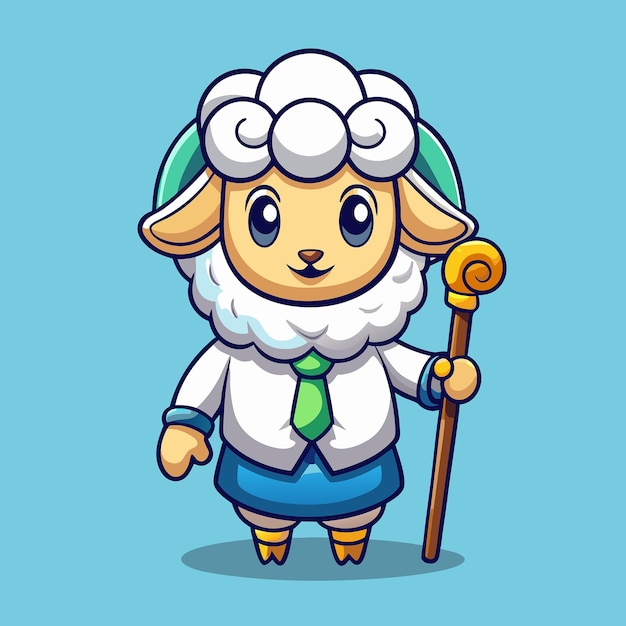 Vector cute sheep businessman holding stick cartoon vector illustration