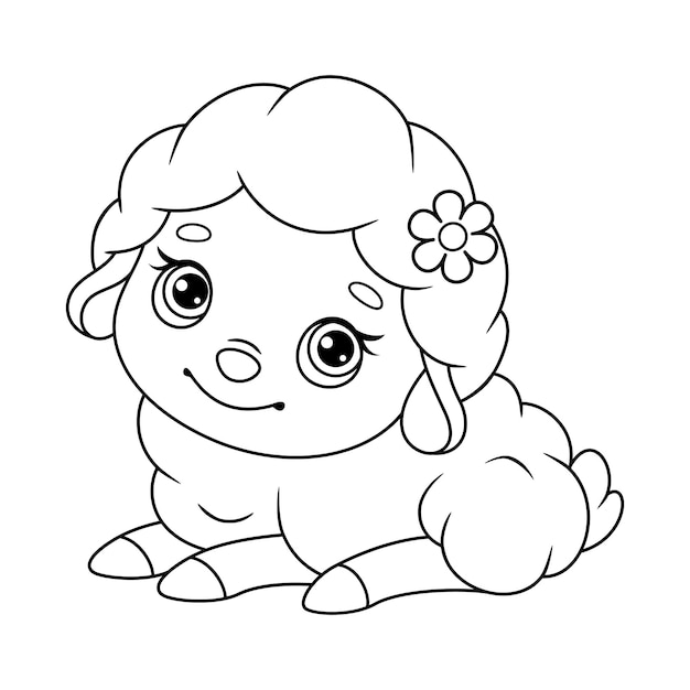 Cute sheep coloring page black and white cartoon illustration