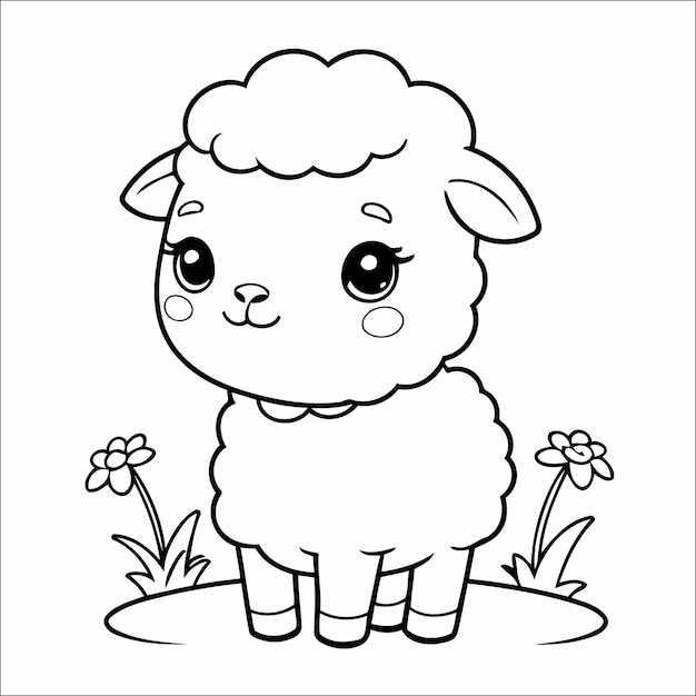 Cute Sheep Kawaii Vector Coloring Page for Kids