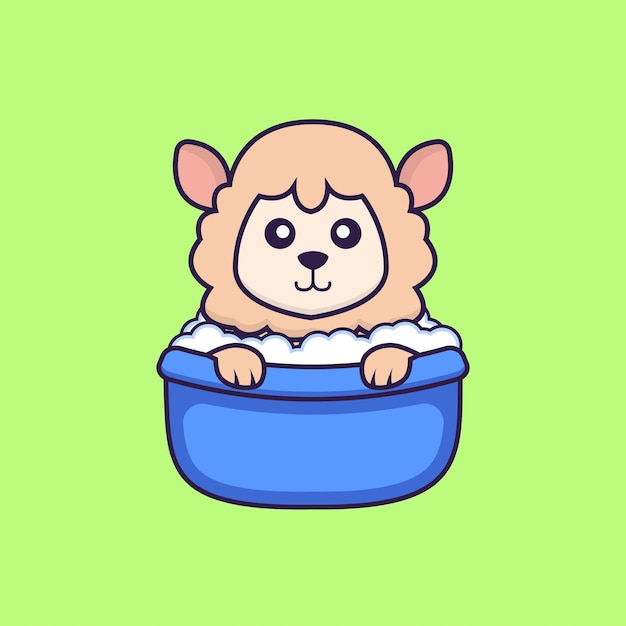 Cute sheep taking a bath in the bathtub. Animal cartoon concept isolated.