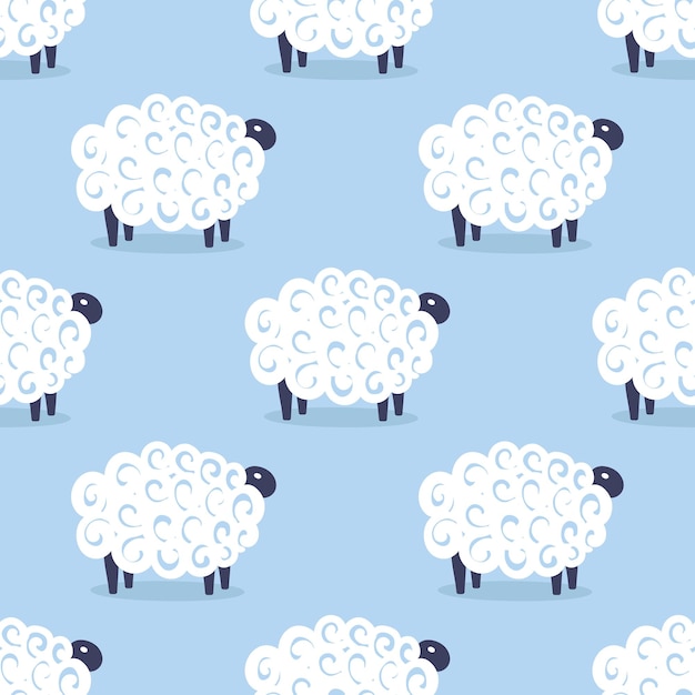 Cute sheep vector seamless pattern kids sweet dreams illustration on blue background