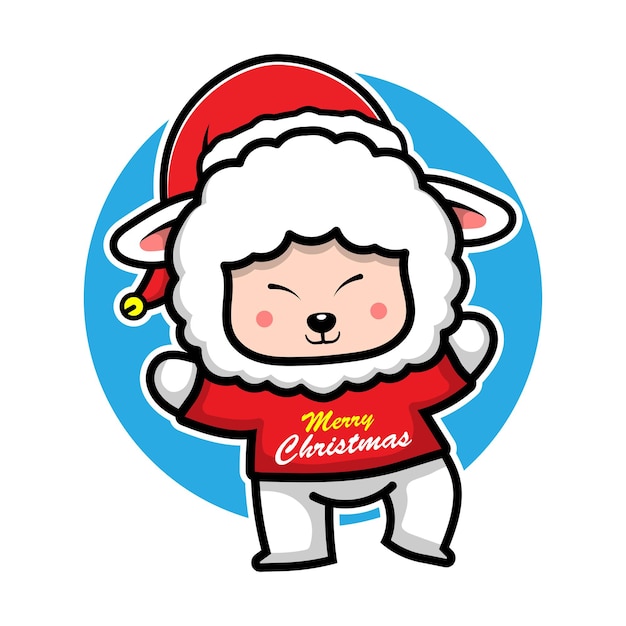 Cute sheep with santa hat costume cartoon character animal christmas concept