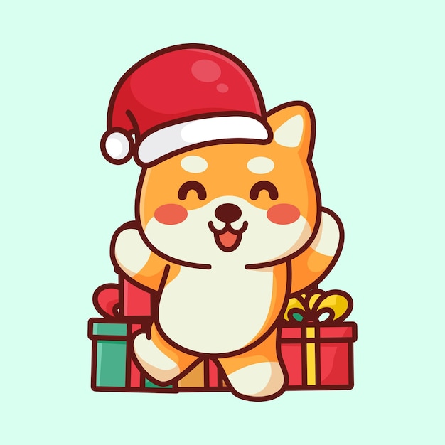 Cute shiba dog with christmas hat