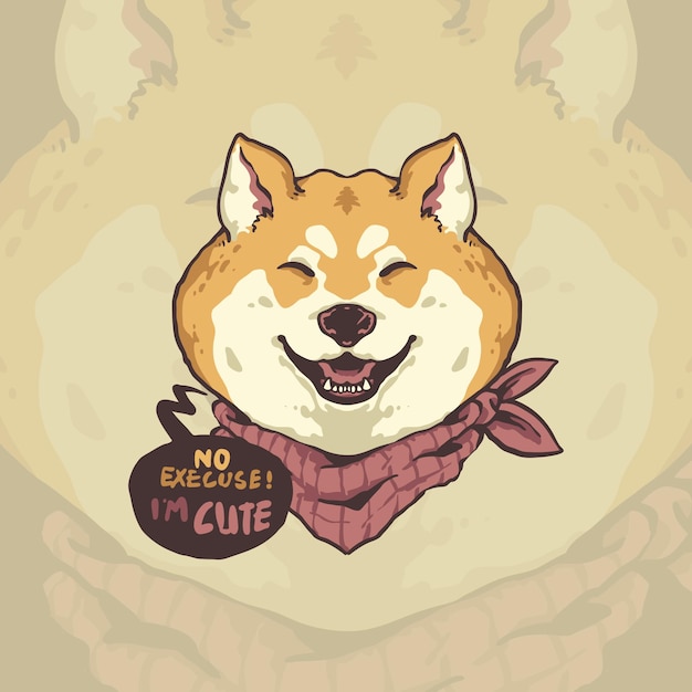 Cute shiba inu adorable smiling cartoon illustration