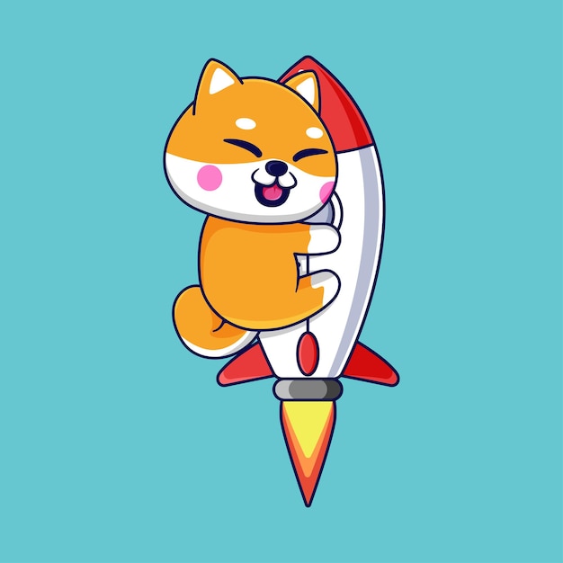 cute shiba inu   design with flying rocket